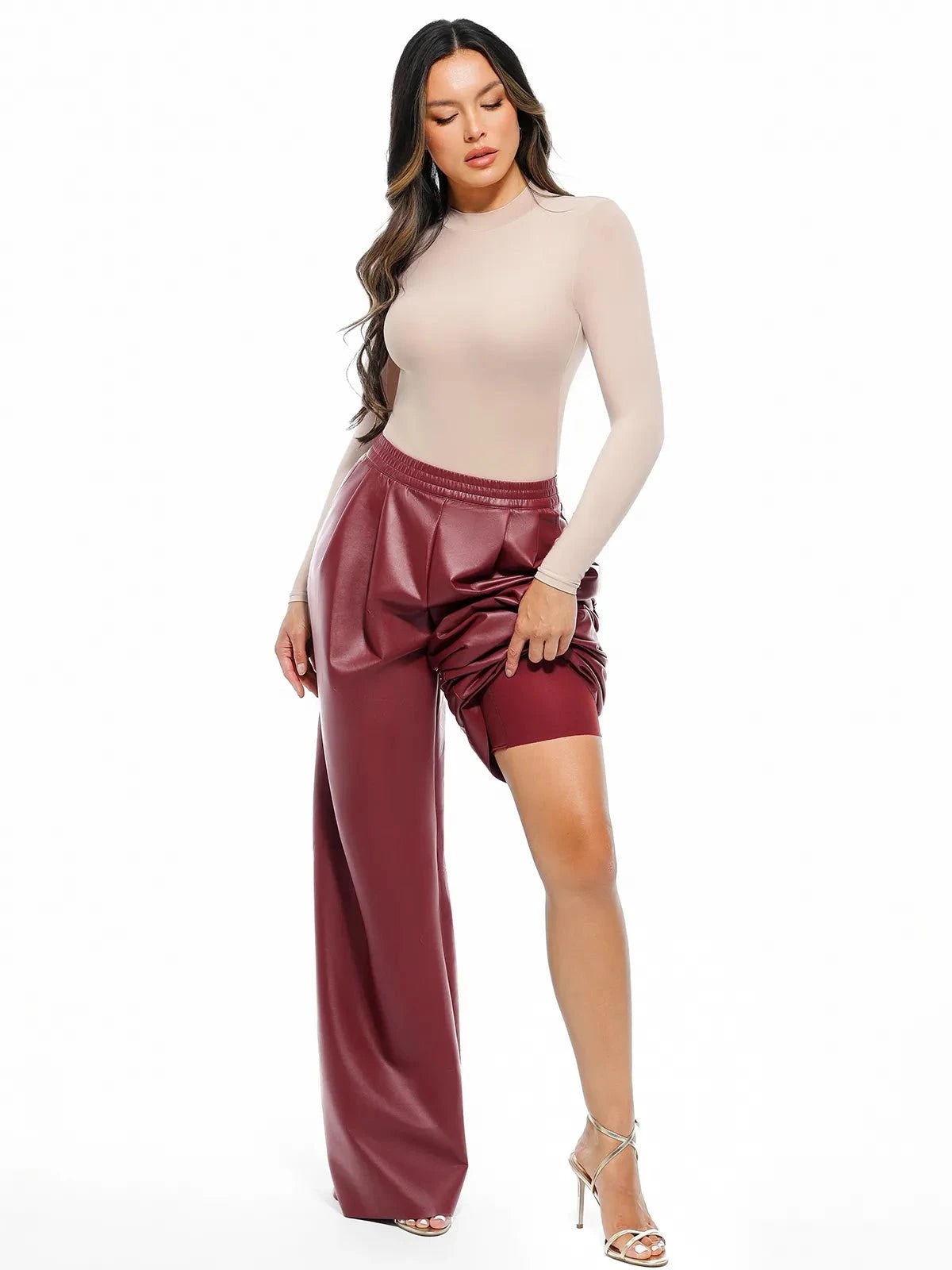 Faux Leather High Waisted Wide Leg Pants