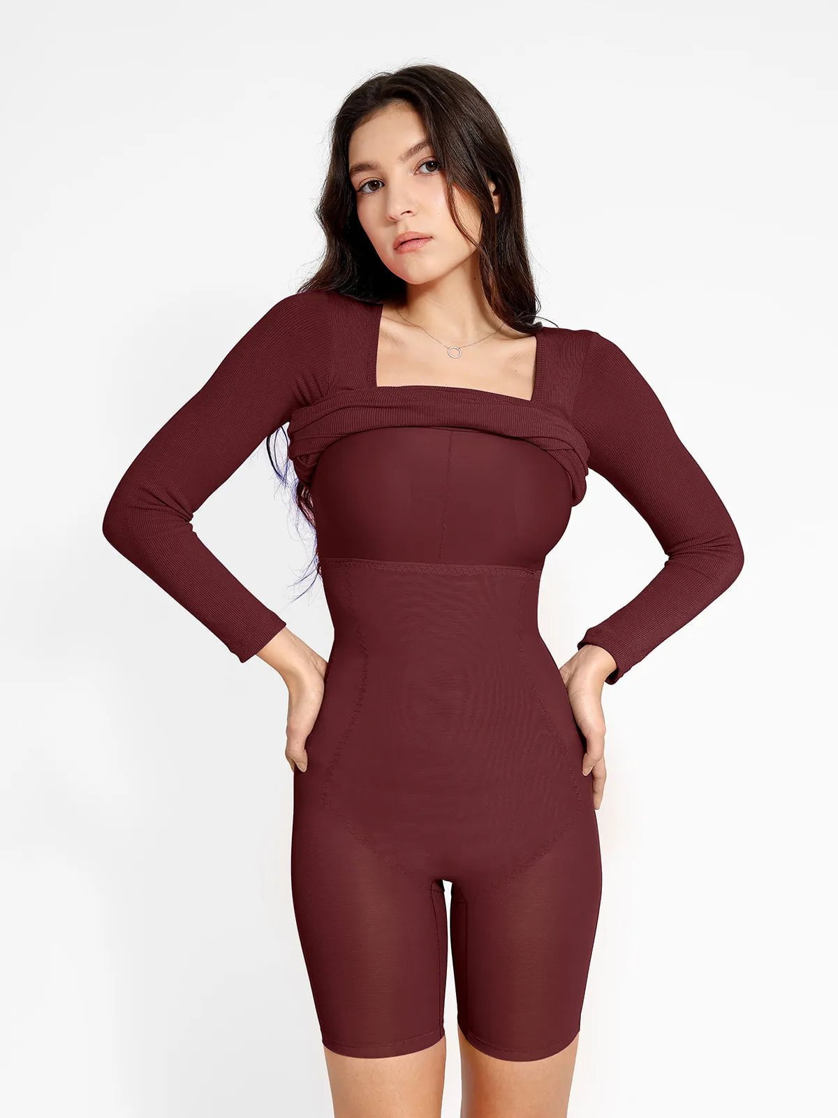 Shapewear Long Sleeve Square Neck Modal Slimming Midi Dress