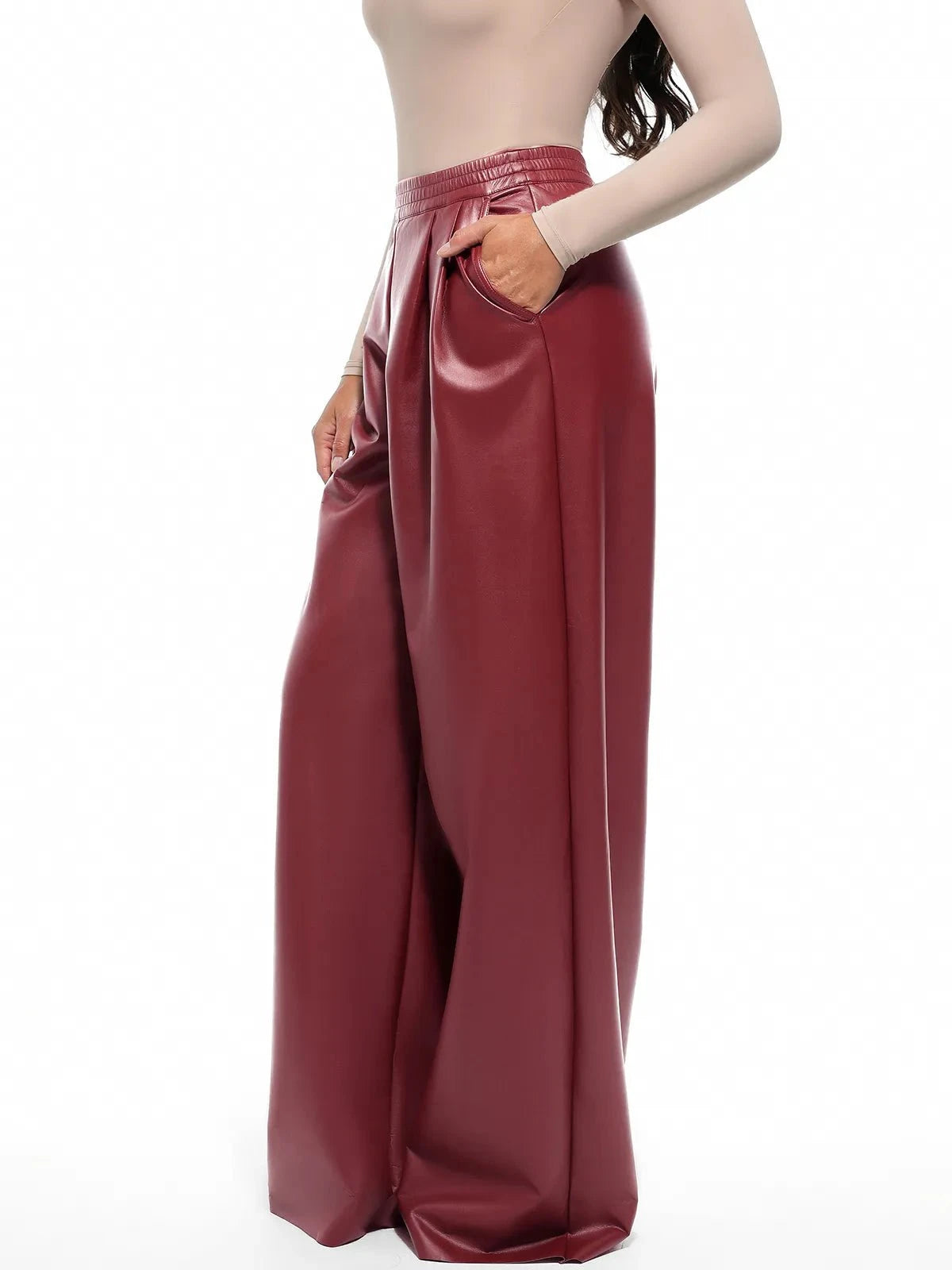 Faux Leather High Waisted Wide Leg Pants
