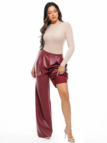 Faux Leather High Waisted Wide Leg Pants