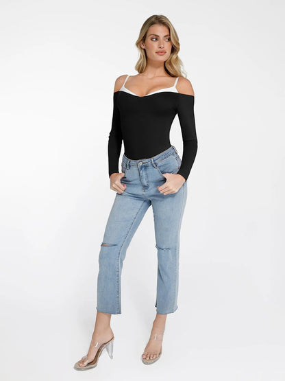 Shapewear Long Sleeve Cold Shoulder Tummy Control Bodysuit