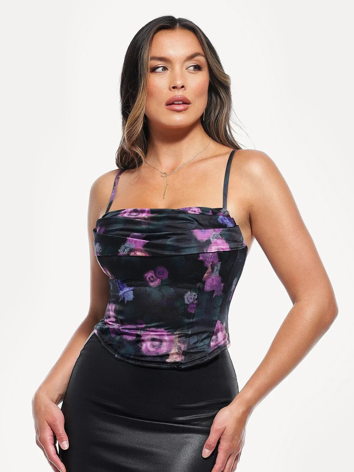 Draped Sculpting Floral-Print Camisole Top