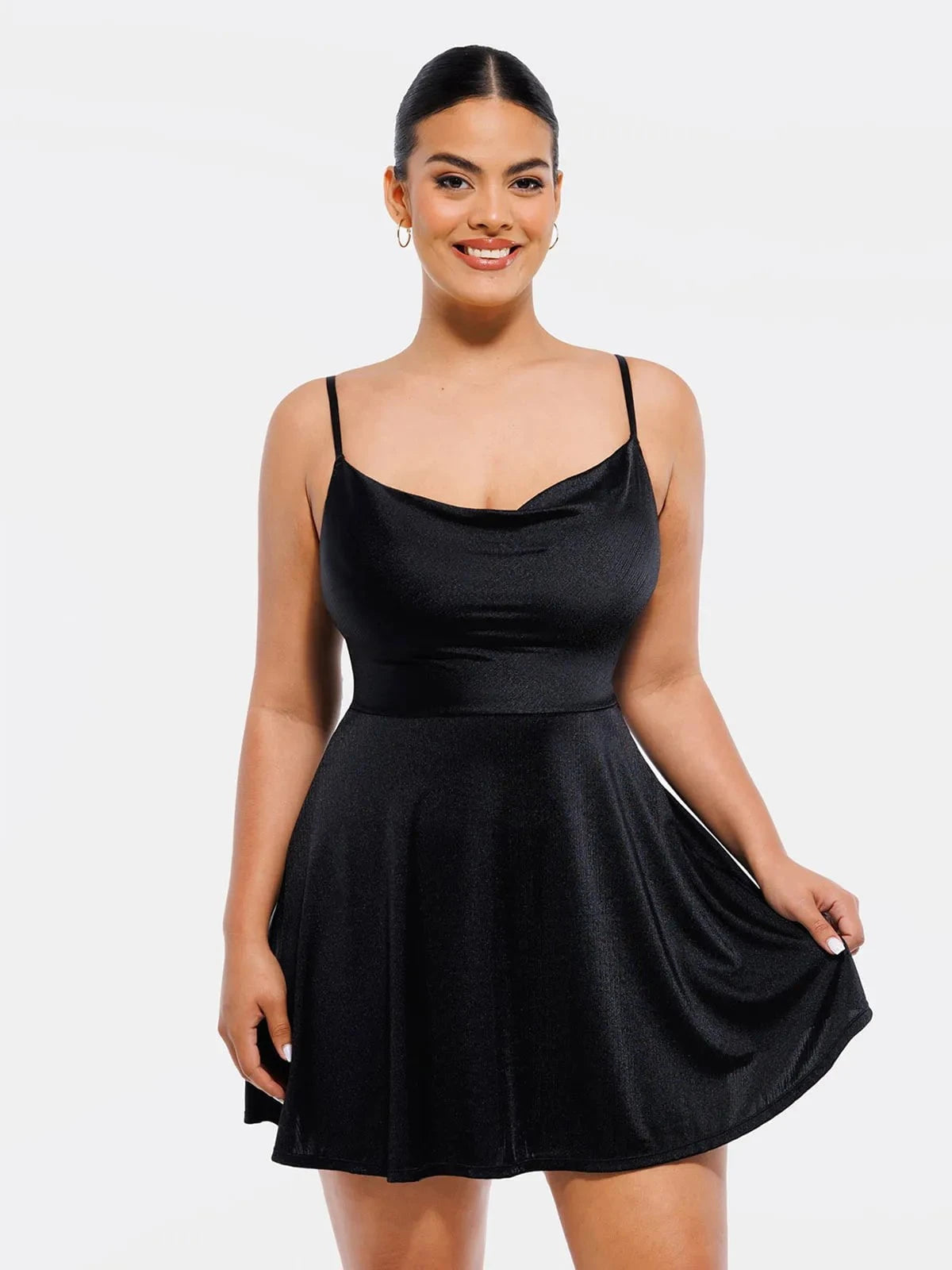 Shapewear Strappy Cowl Neck Tummy Control Flare Dress