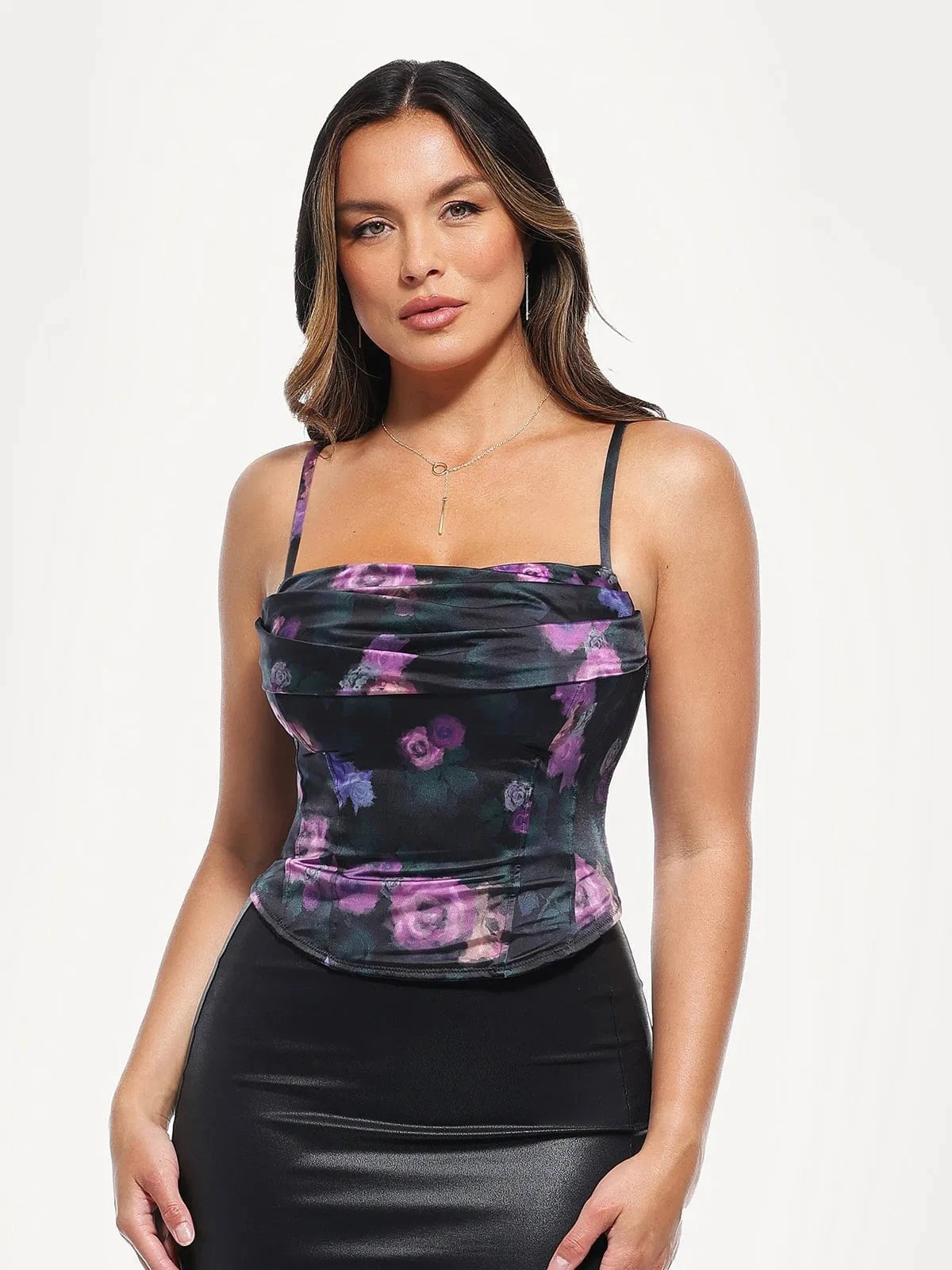 Draped Sculpting Floral-Print Camisole Top