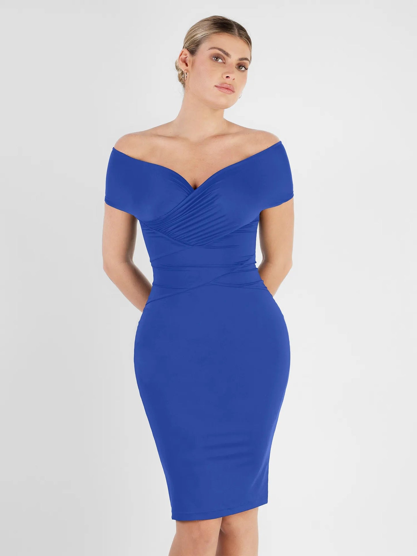 Shapewear Ruched Off-Shoulder Sculpting Midi Dress