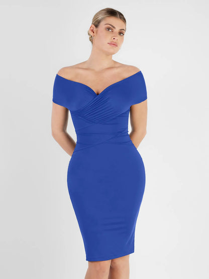 Shapewear Ruched Off-Shoulder Sculpting Midi Dress