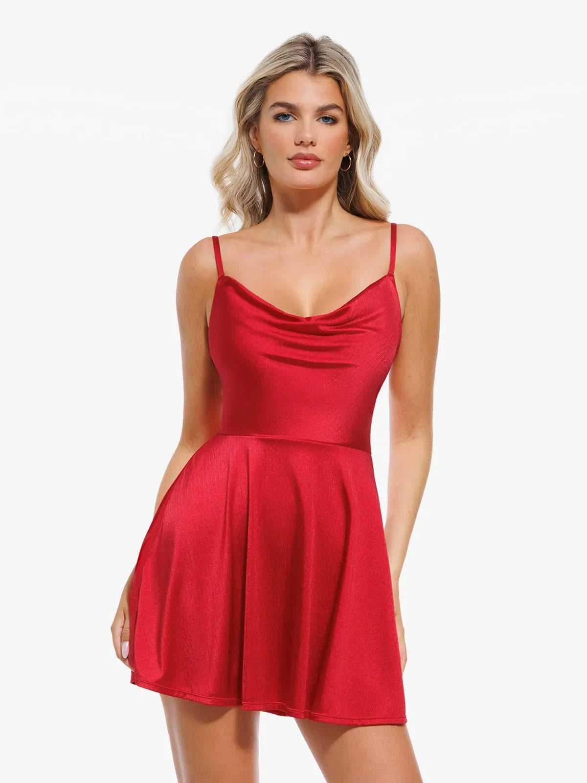 Shapewear Strappy Cowl Neck Tummy Control Flare Dress