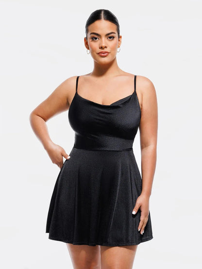 Shapewear Strappy Cowl Neck Tummy Control Flare Dress