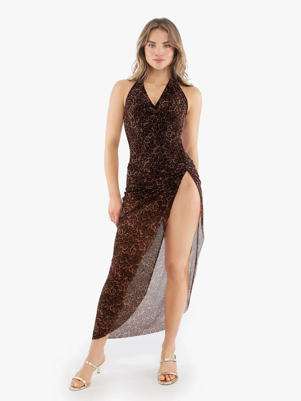 Shapewear Leopard Cowl Neck Halter Tummy Control Bodysuit