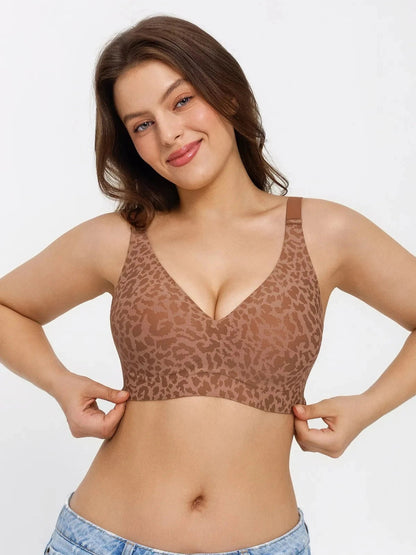 Seamless Wireless Jelly Leopard Contour Minimizer Support Bra