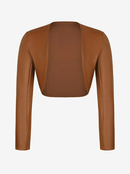 Long Sleeve Faux Leather Bolero Jacket