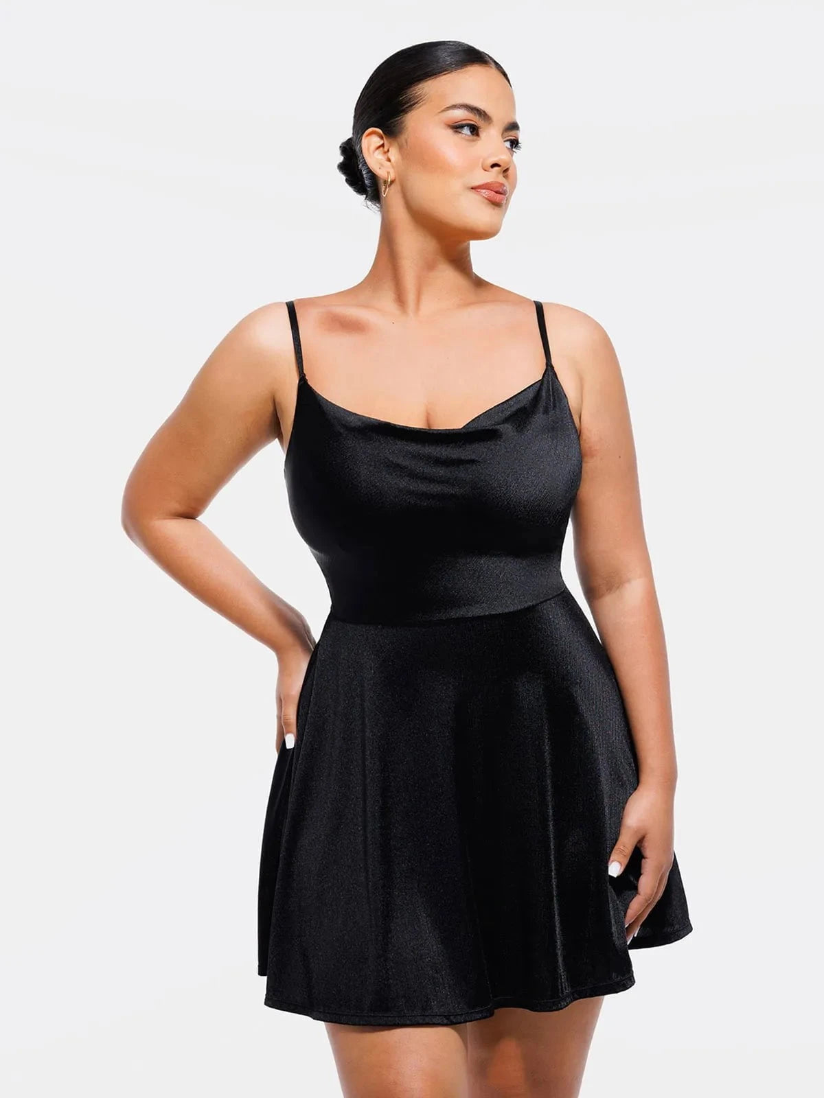 Shapewear Strappy Cowl Neck Tummy Control Flare Dress