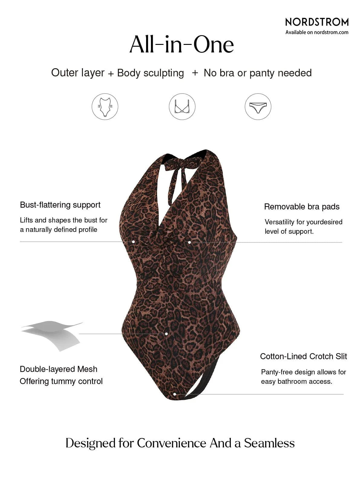 Shapewear Leopard Cowl Neck Halter Tummy Control Bodysuit