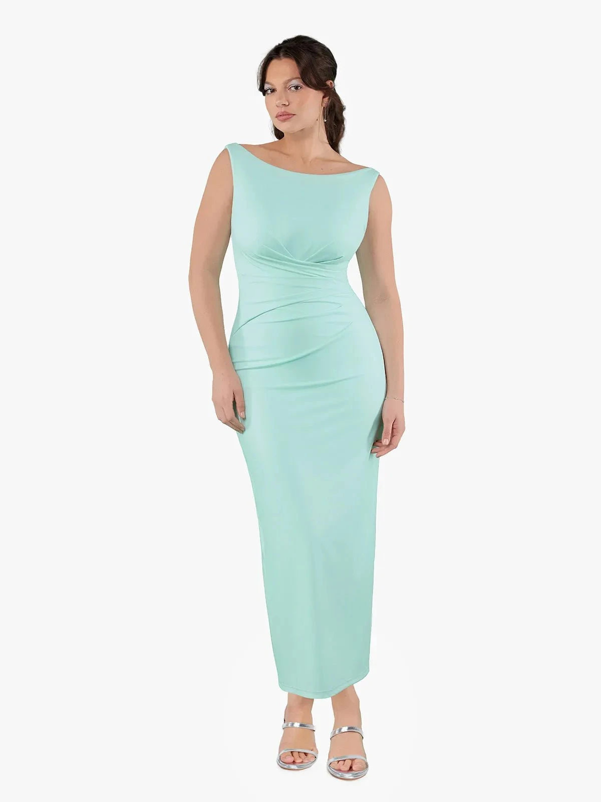 Shapewear Boatneck Draped Sculpting Maxi Dress