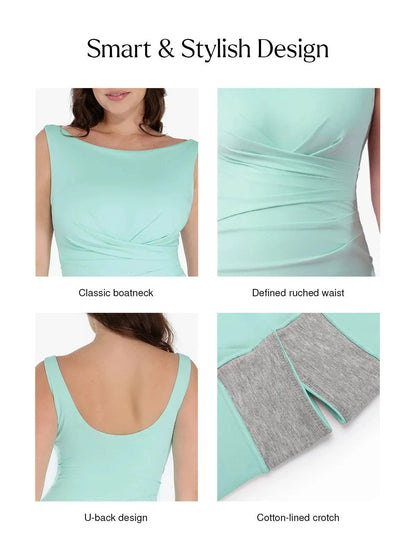 Shapewear Boatneck Draped Sculpting Maxi Dress