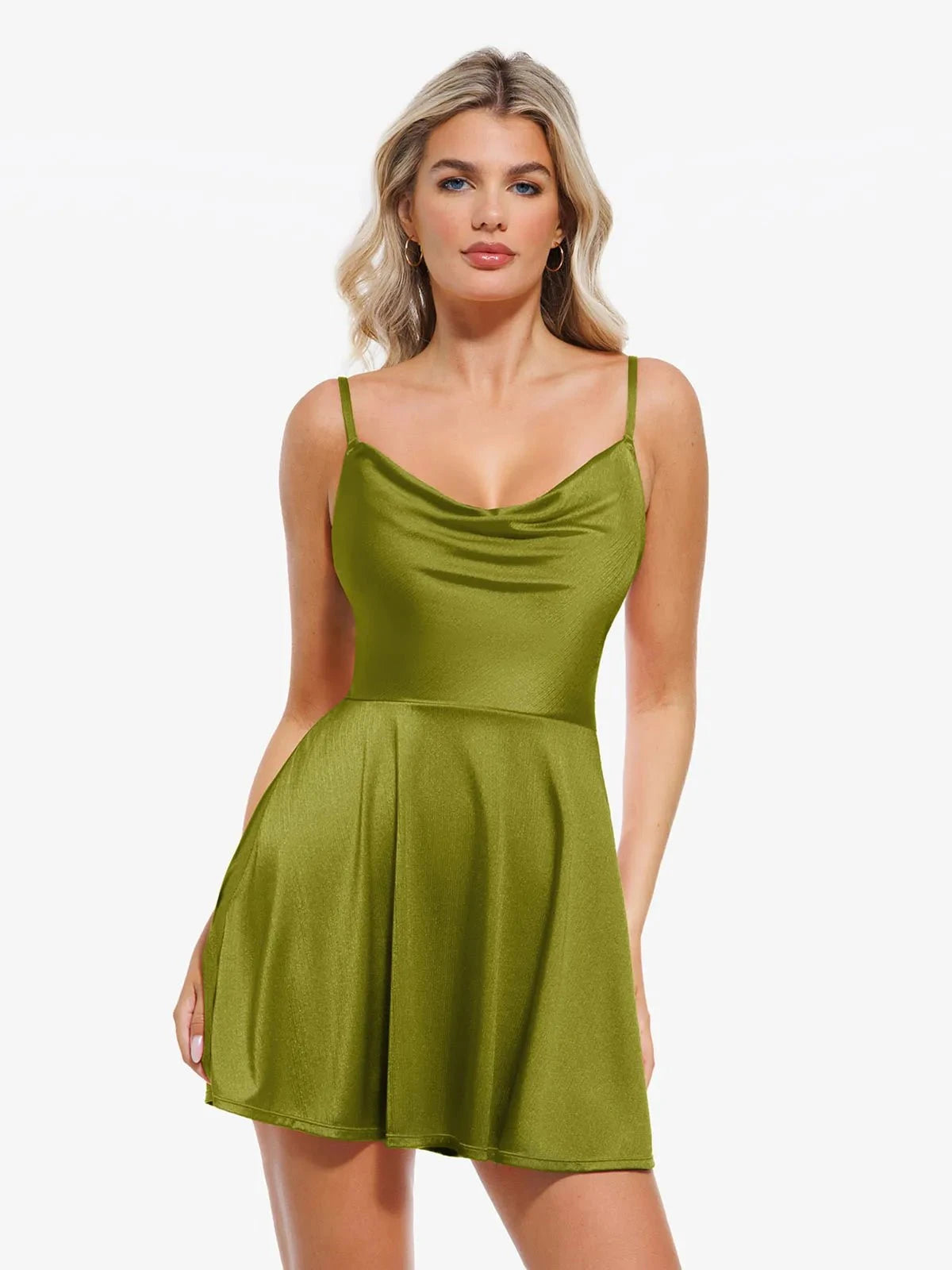 Shapewear Strappy Cowl Neck Tummy Control Flare Dress