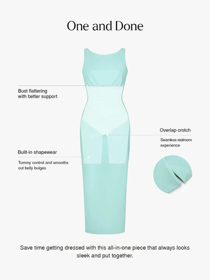 Shapewear Boatneck Draped Sculpting Maxi Dress